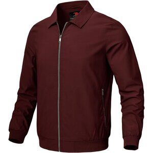 Men's Stylish Jackets Lightweight 02 Burgundy Coat Front Closure Zip Up Pockets